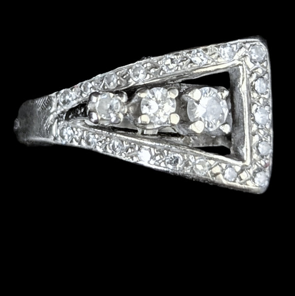 1950s Vintage Diamonds 14k White Gold Belt Buckle Ring Statement Retro Estate