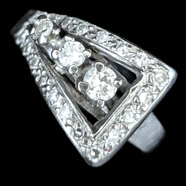 1950s Vintage Diamonds 14k White Gold Belt Buckle Ring Statement Retro Estate