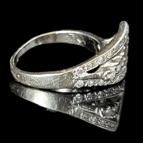 1950s Vintage Diamonds 14k White Gold Belt Buckle  Ring Statement Retro Estate side view
