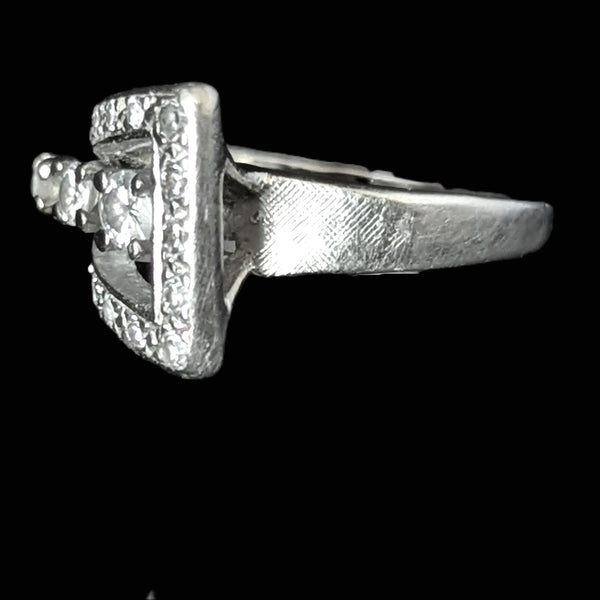 1950s Vintage Diamonds 14k White Gold Belt Buckle Ring Statement Retro Estate side view