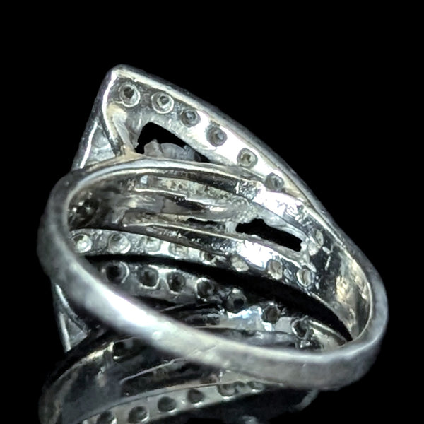 1950s Vintage Diamonds 14k White Gold Belt Buckle Ring Statement Retro Estate