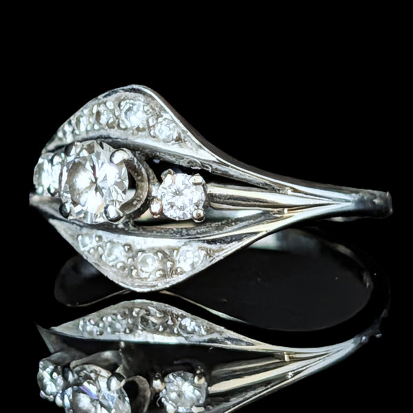 1950s Vintage Diamonds 18k White Gold Ring Retro Mid Century Estate Jewelry Gift 