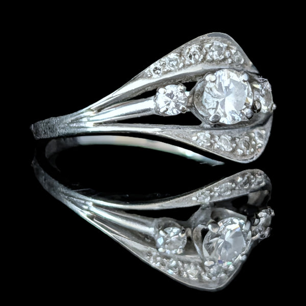 1950s Vintage Diamonds 18k White Gold Ring Retro Mid Century Estate Jewelry Gift 