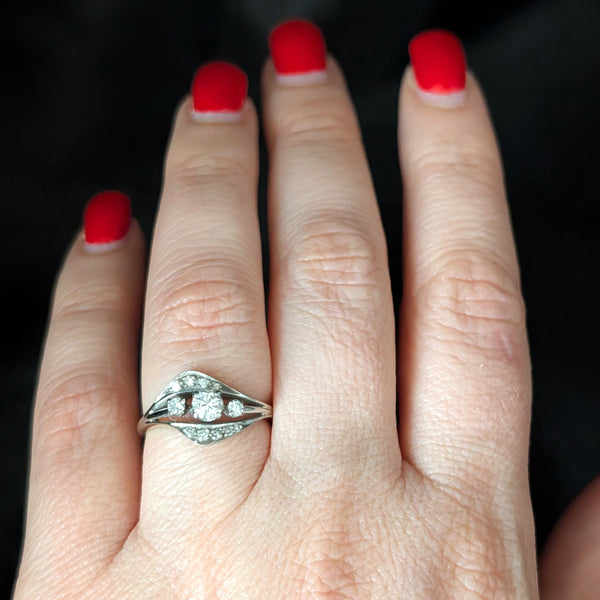 1950s Vintage Diamonds 18k White Gold Ring Retro Mid Century Estate Jewelry Gift 