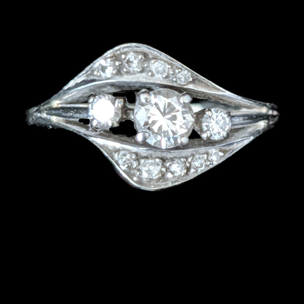 1950s Vi
ntage Diamonds 18k White Gold Ring Retro Mid Century Estate Jewelry Gift 