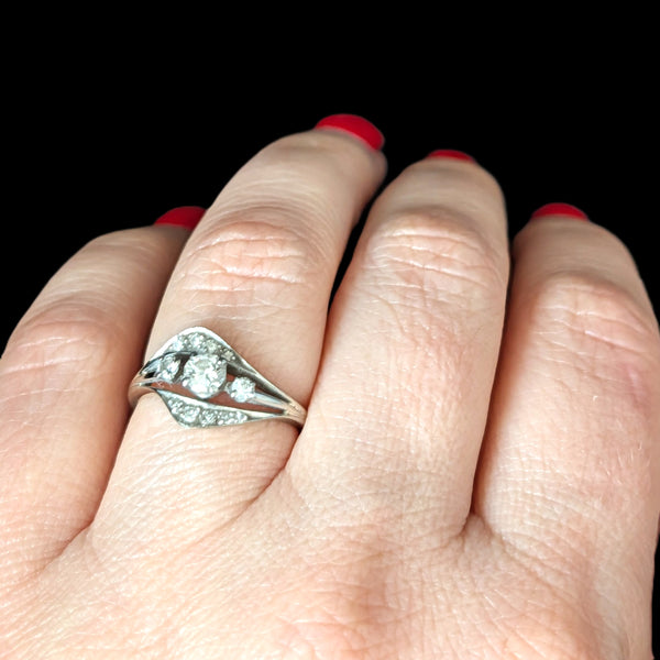 1950s Vintage Diamonds 18k White Gold Ring Retro Mid Century Estate Jewelry Gift 
