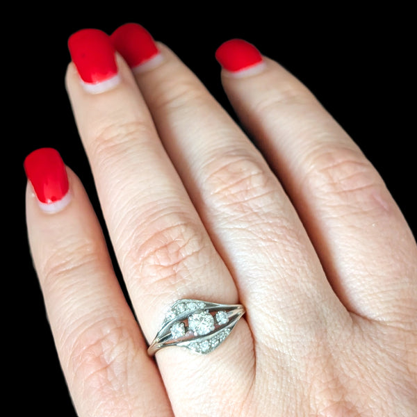 1950s Vintage Diamonds 18k White Gold Ring Retro Mid Century Estate Jewelry Gift 