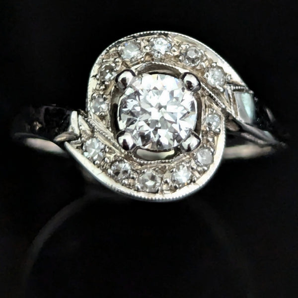 1950s Vintage Diamonds 14k White Gold Statement Ring Retro Estate Statement Gift