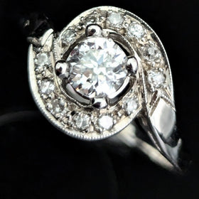 1950s Vintage Diamonds 14k White Gold Statement Ring Retro Estate Statement Gift