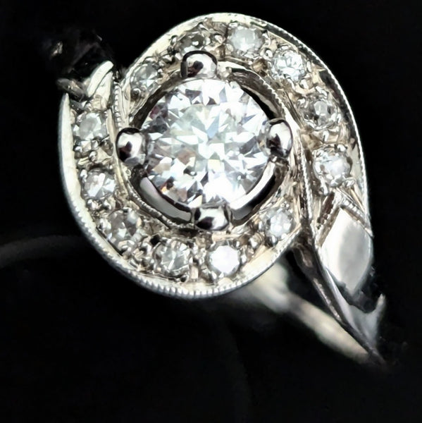 1950s Vintage Diamonds 14k White Gold Statement Ring Retro Estate Statement Gift