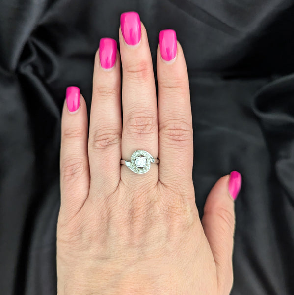 1950s Vintage Diamonds 14k White Gold Statement Ring Retro Estate Statement Gift