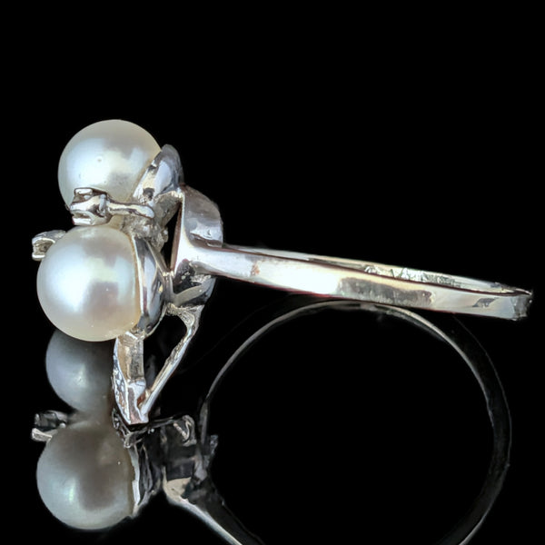 1950s Vintage Diamonds Pearls 14k White Gold Cocktail Ring Retro Estate Gift