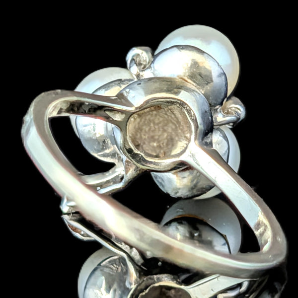1950s Vintage Diamonds Pearls 14k White Gold Cocktail Ring Retro Estate Gift