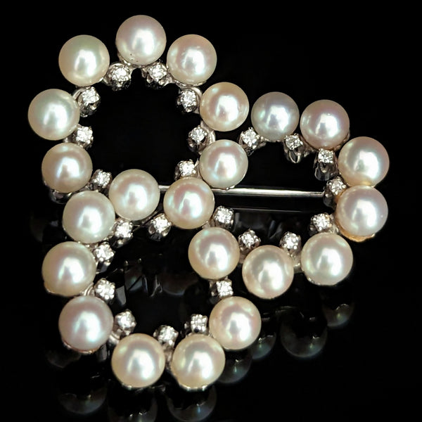1950s Vintage Diamonds Pearls 18k White Gold Brooch Pin Estate Rings Italy Gift