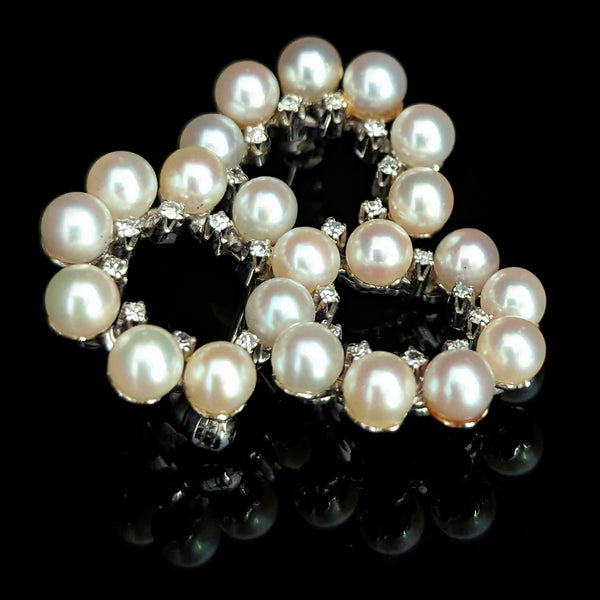 1950s Vintage Diamonds Pearls 18k White Gold Brooch Pin Estate Rings Italy Gift