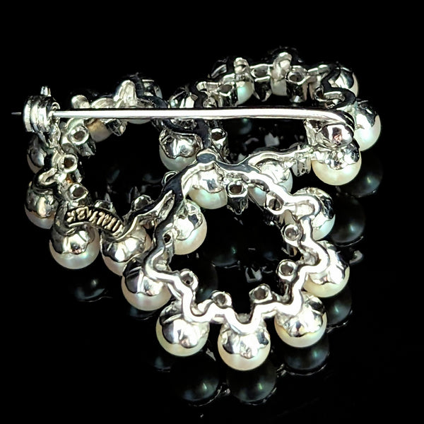 1950s Vintage Diamonds Pearls 18k White Gold Brooch Pin Estate Rings Italy Gift