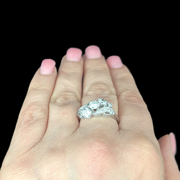 1950s Vintage Diamonds White Gold Three Stone Dinner Ring Estate Jewelry Gift