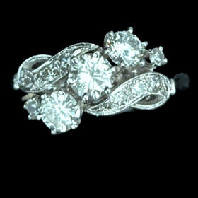 1950s Vintage Diamonds White Gold Three Stone Dinner Ring Estate Jewelry Gift