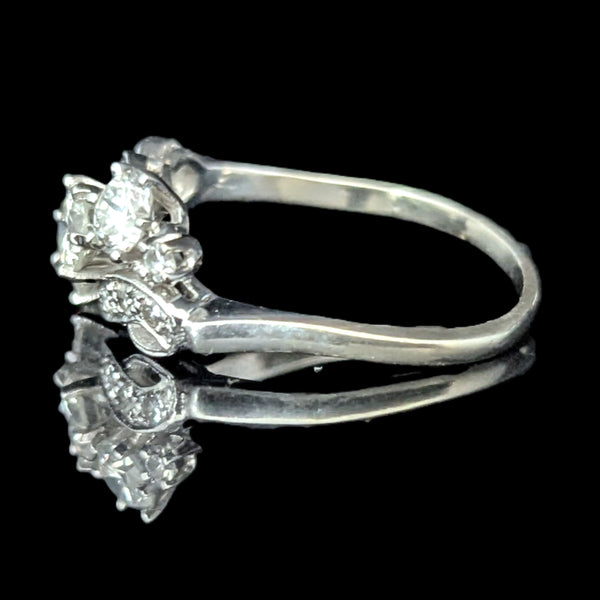 1950s Vintage Diamonds White Gold Three Stone Dinner Ring Estate Jewelry Gift