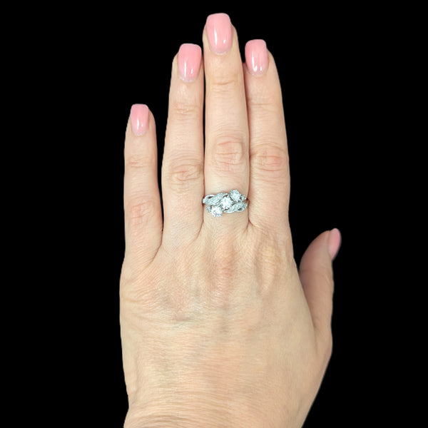 1950s Vintage Diamonds White Gold Three Stone Dinner Ring Estate Jewelry Gift