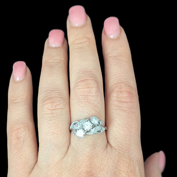 1950s Vintage Diamonds White Gold Three Stone Dinner Ring Estate Jewelry Gift