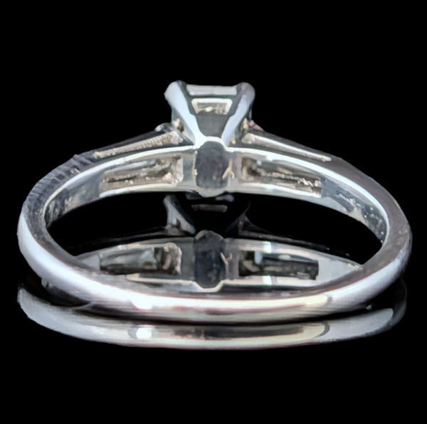 1950s Vintage Emerald & Baguette Cut Diamonds Platinum Engagement Ring Retro 