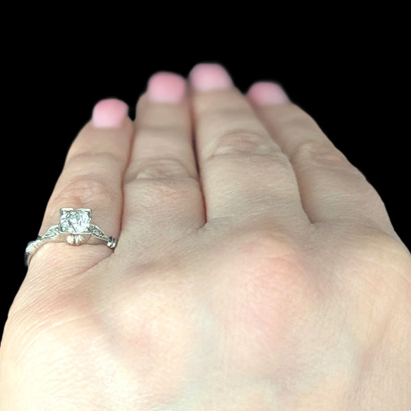 1950s Vintage Old European Cut Diamond 14k White Gold Engagement Ring Retro Gift