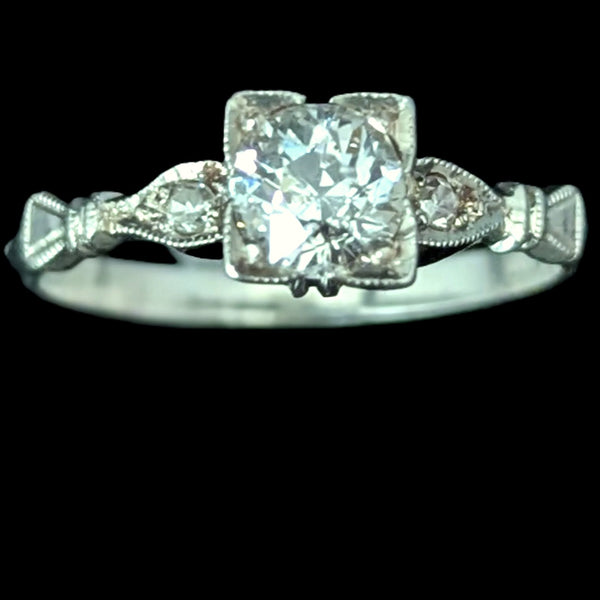 1950s Vintage Old European Cut Diamond 14k White Gold Engagement Ring Retro Gift