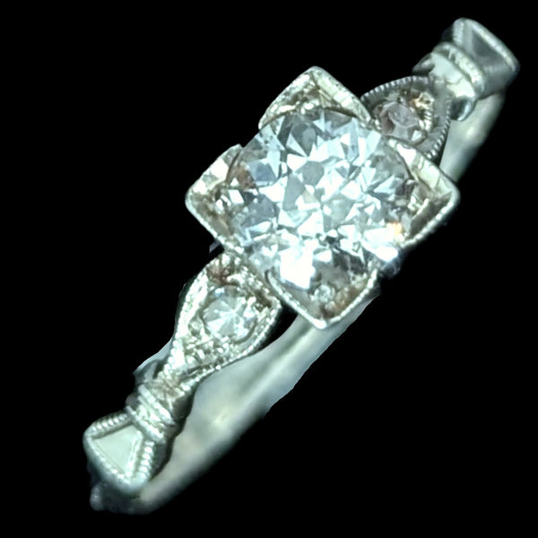 1950s Vintage Old European Cut Diamond 14k White Gold Engagement Ring Retro Gift