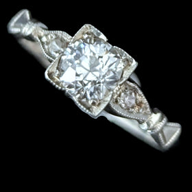 1950s Vintage Old European Cut Diamond 14k White Gold Engagement Ring Retro Gift
