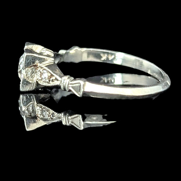 1950s Vintage Old European Cut Diamond 14k White Gold Engagement Ring Retro Gift