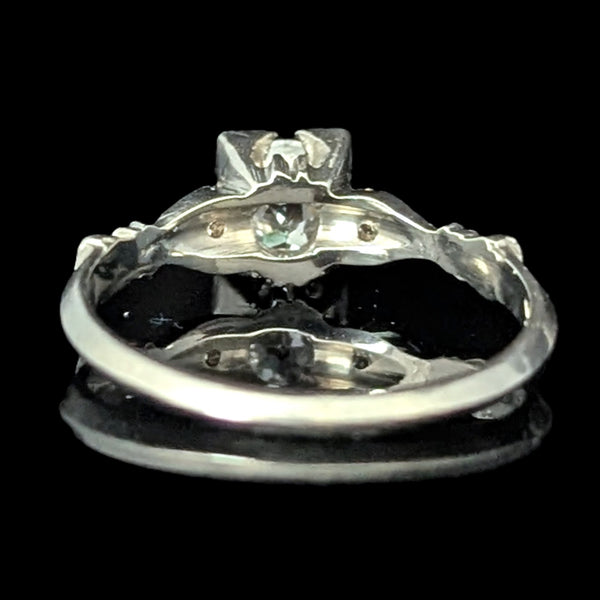 1950s Vintage Old European Cut Diamond 14k White Gold Engagement Ring Retro Gift