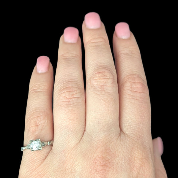 1950s Vintage Old European Cut Diamond 14k White Gold Engagement Ring Retro Gift