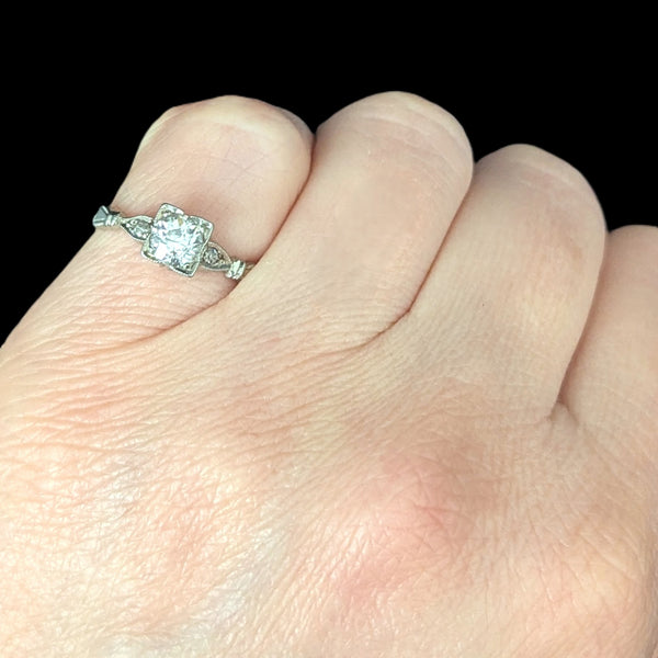 1950s Vintage Old European Cut Diamond 14k White Gold Engagement Ring Retro Gift