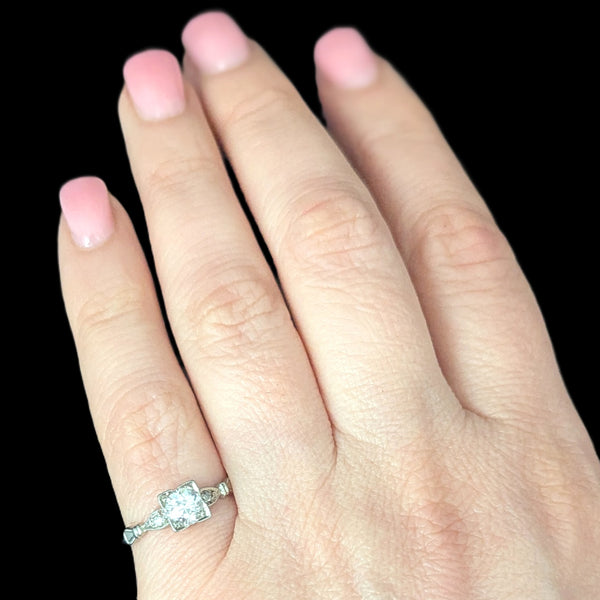 1950s Vintage Old European Cut Diamond 14k White Gold Engagement Ring Retro Gift