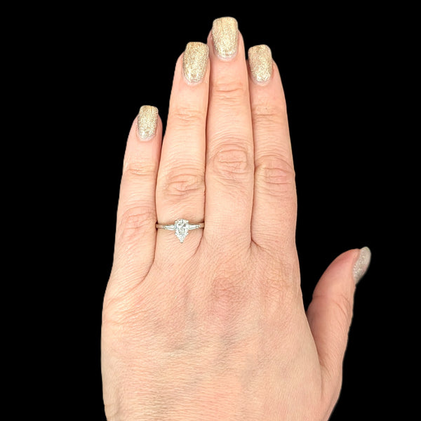 Cromer - 1950s Pear Cut Diamond Engagement Ring 14k White Gold