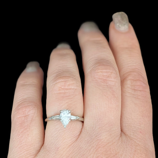 Cromer - 1950s Pear Cut Diamond Engagement Ring 14k White Gold