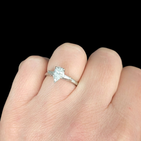 Cromer - 1950s Pear Cut Diamond Engagement Ring 14k White Gold