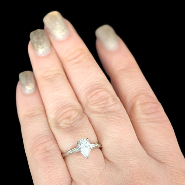 Cromer - 1950s Pear Cut Diamond Engagement Ring 14k White Gold