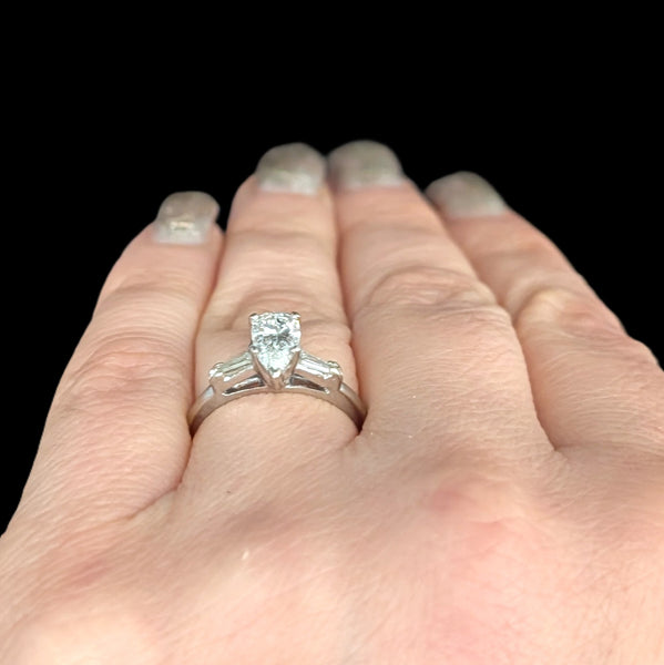 Cromer - 1950s Pear Cut Diamond Engagement Ring 14k White Gold