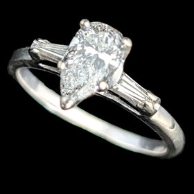 Cromer - 1950s Pear Cut Diamond Engagement Ring 14k White Gold