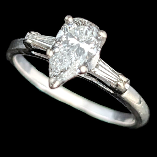Cromer - 1950s Pear Cut Diamond Engagement Ring 14k White Gold