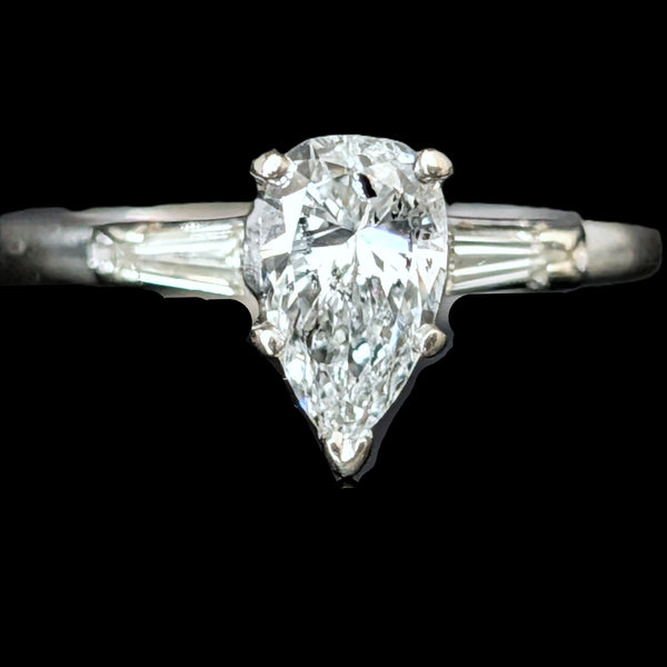 Cromer - 1950s Pear Cut Diamond Engagement Ring 14k White Gold