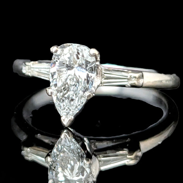 Cromer - 1950s Pear Cut Diamond Engagement Ring 14k White Gold