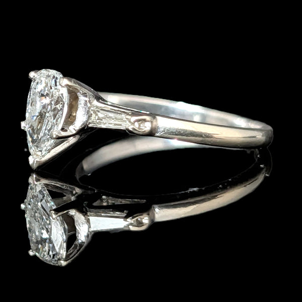 Cromer - 1950s Pear Cut Diamond Engagement Ring 14k White Gold