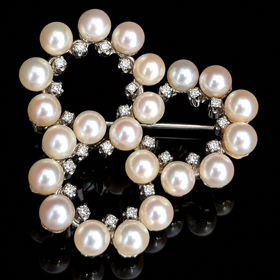 1950s Vintage Diamonds Pearls 18k White Gold Brooch Pin Estate Rings Italy Gift 