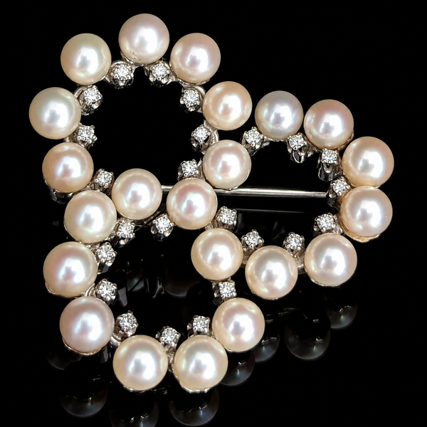 1950s Vintage Diamonds Pearls 18k White Gold Brooch Pin Estate Rings Italy Gift 