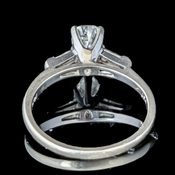1950s Vintage Pear Baguette Cut Diamonds White Gold Engagement Ring Retro Gift 