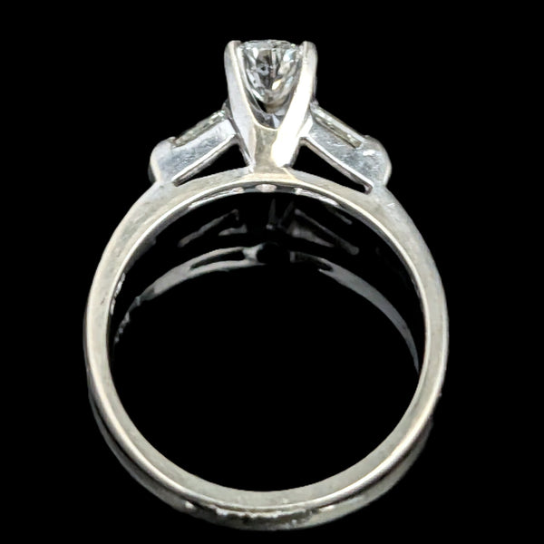 1950s Vintage Pear Baguette Cut Diamonds White Gold Engagement Ring Retro Gift 