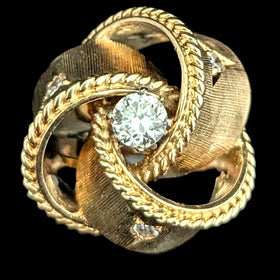 1960s Diamond Yellow Gold Knot Cocktail Ring Vintage Retro Mid Century Estate